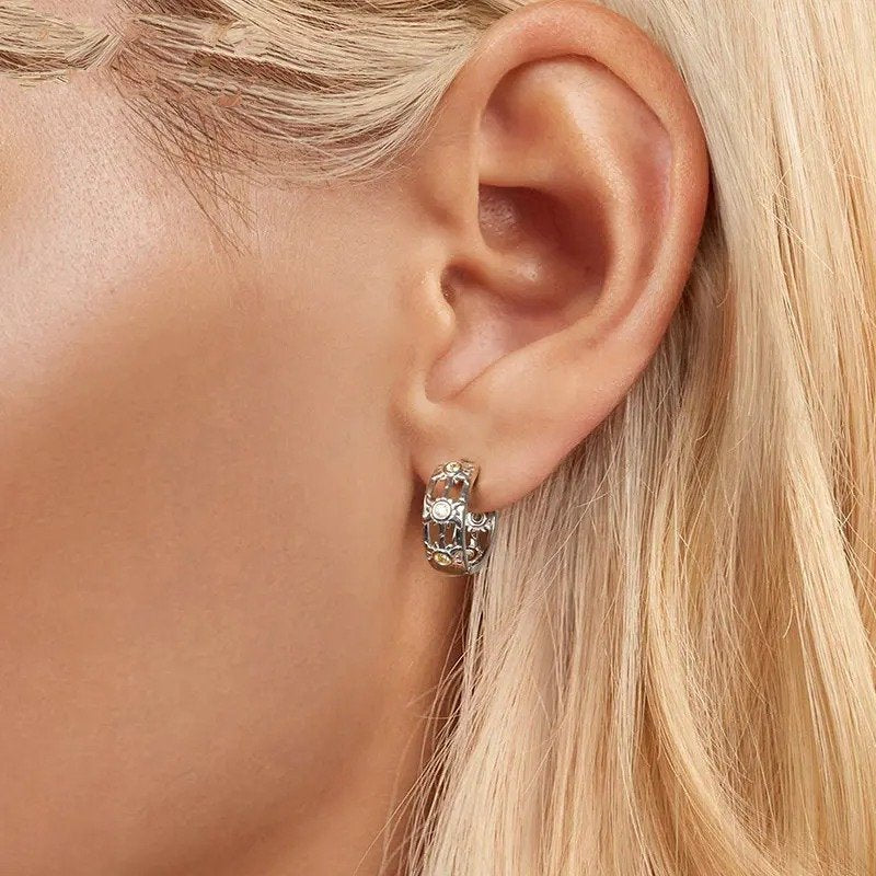 Boucles d'oreilles créoles « Amour Infini » plaqué or blanc, légères, pour cartilage