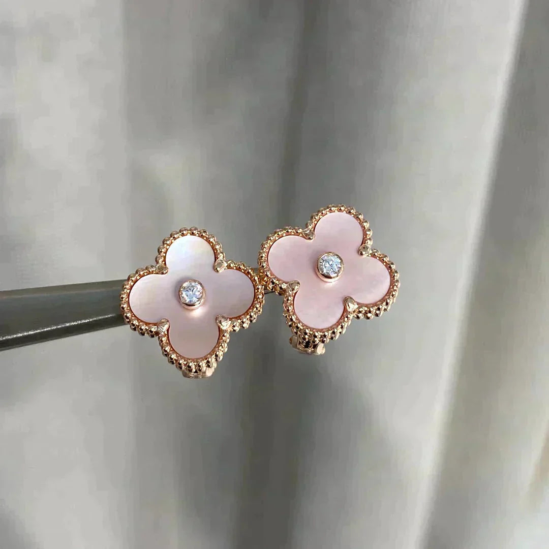 [Marins]CLOVER MEDIUM 1 MOTIFS  PINK MOP DIAMOND EARRINGS