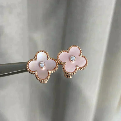 [Marins]CLOVER MEDIUM 1 MOTIFS  PINK MOP DIAMOND EARRINGS