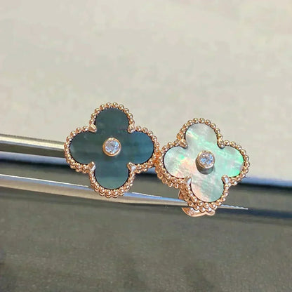 [Marins]CLOVER MEDIUM 1 MOTIFS GRAY MOP  DIAMOND EARRINGS