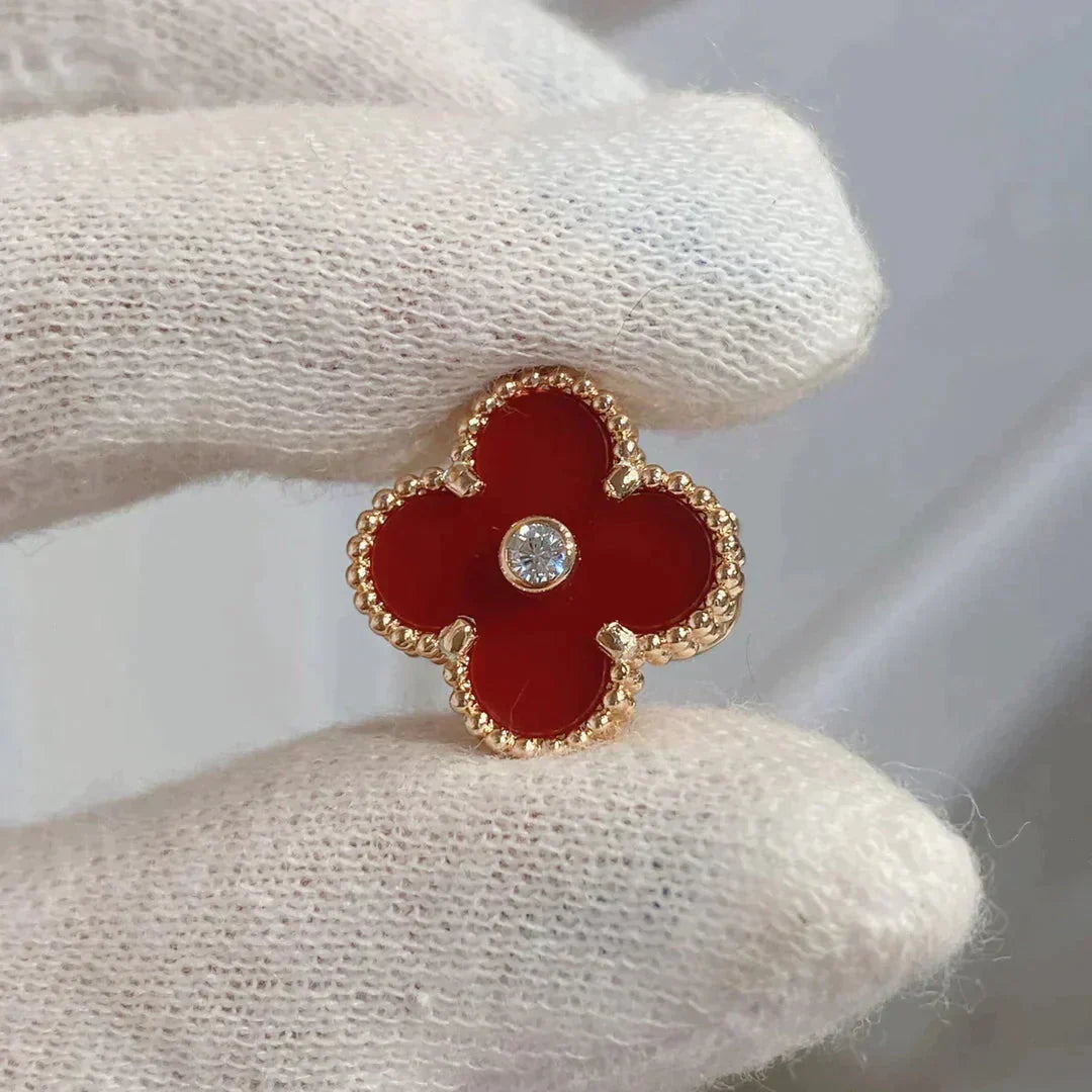 [Marins]CLOVER MEDIUM 1 MOTIFS CARNELIAN  DIAMOND earrings