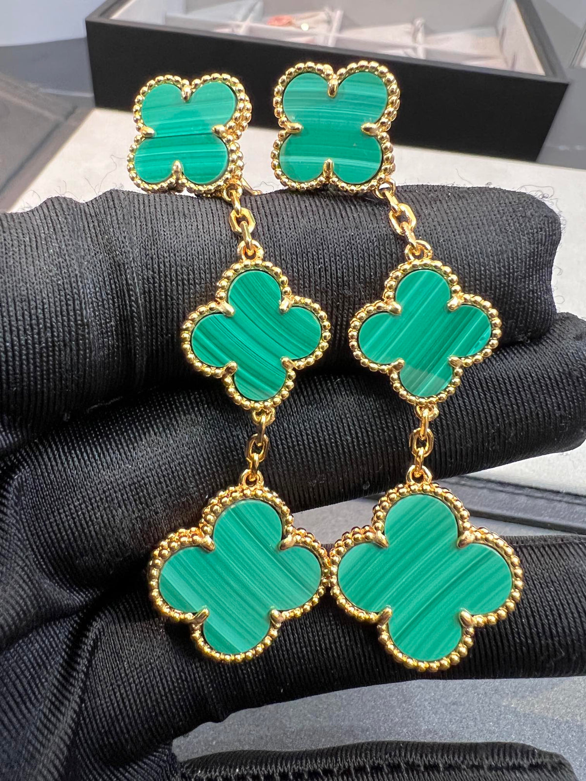 [Marins]CLOVER MALACHITE 3 MOTIFS GOLD