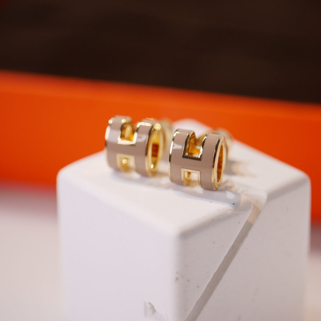 [Marins]MINI POP H GOLD EARRINGS GREY