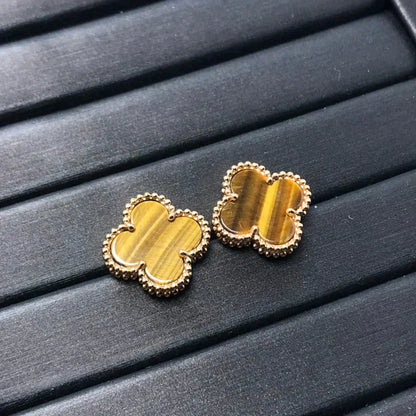 [Marins]CLOVER MEDIUM 1 MOTIFS TIGER EYE EARRINGS