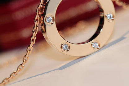 [Marins]LOVE NECKLACE 16MM 6 DIAMONDS PINK GOLD