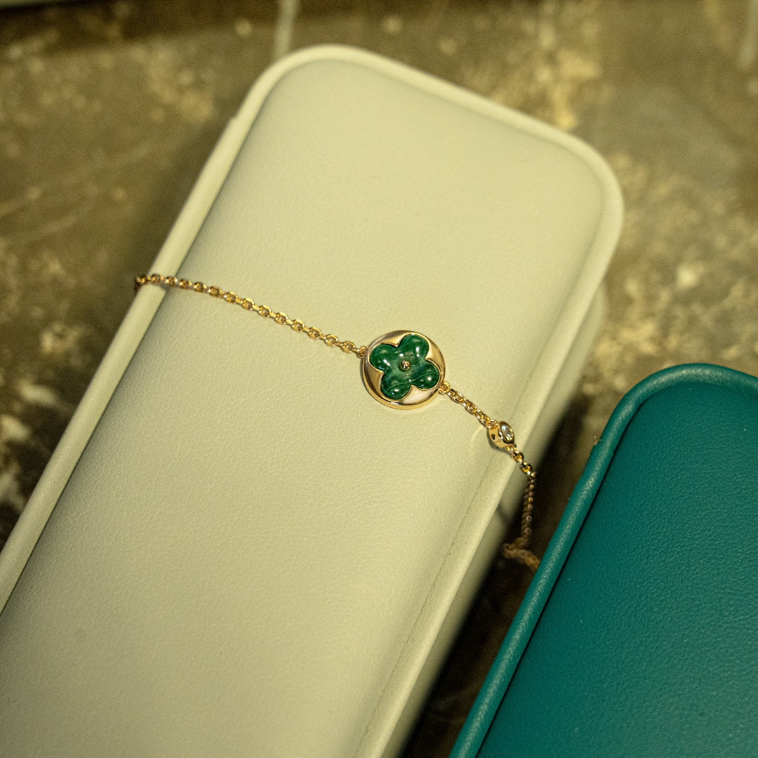 [Marins]SUN MALACHITE 1 DIAMOND PINK GOLD BRACELET