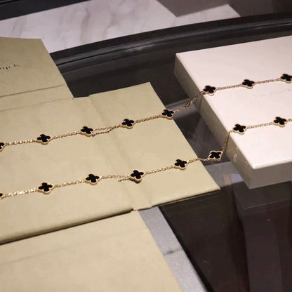 [Marins]CLOVER 20 MOTIFS ONYX NECKLACE
