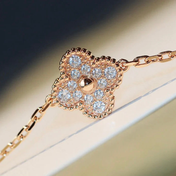 [Marins]CLOVER 20 MOTIFS MALACHITE DIAMOND NECKLACE