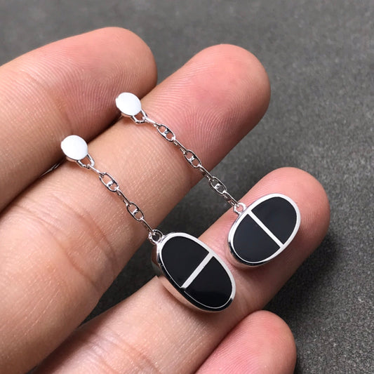 [Marins]CHAINE VERSO BLACK CERAMIC SILVER EARRINGS