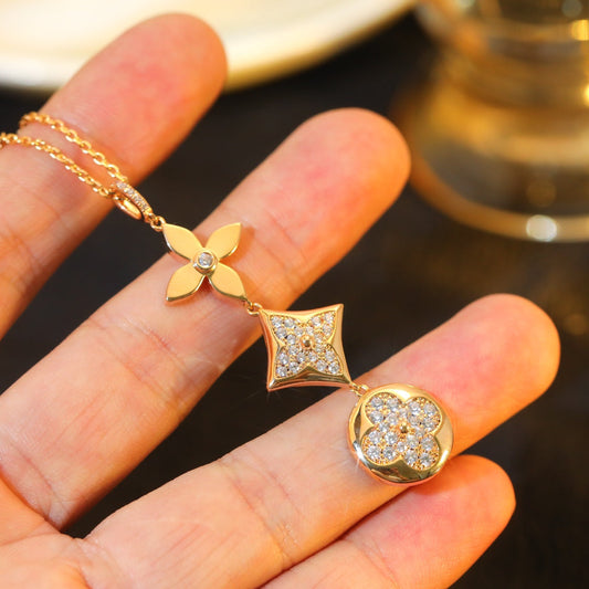 [Marins]STAR AND SUN DIAMOND PINK GOLD NECKLACE