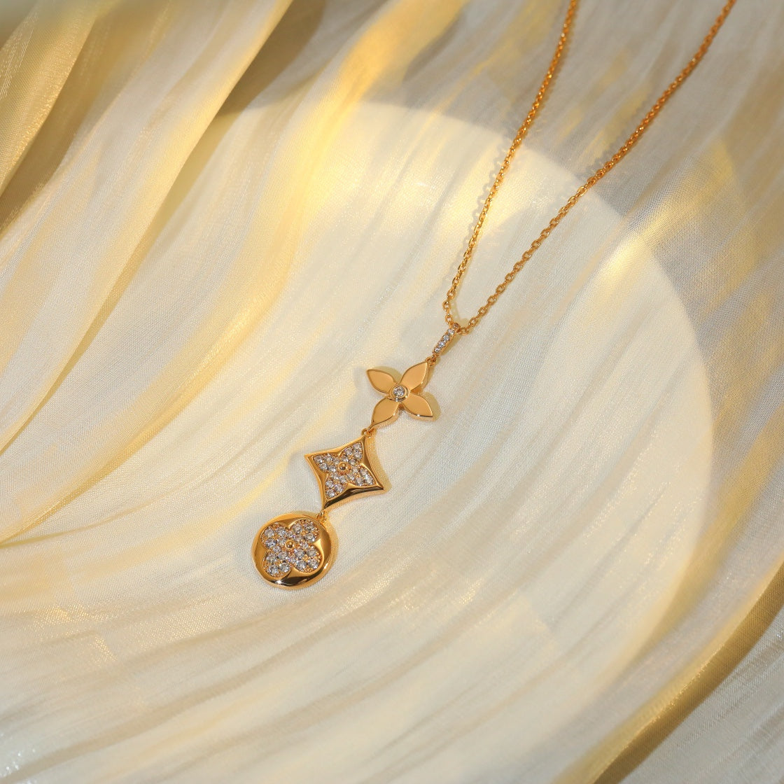 [Marins]STAR AND SUN DIAMOND PINK GOLD NECKLACE