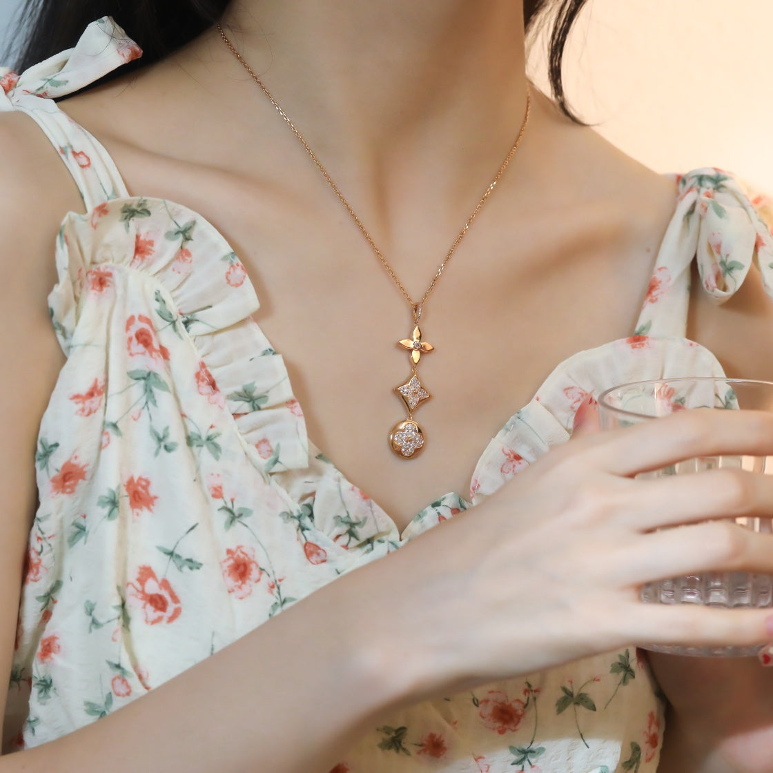 [Marins]STAR AND SUN DIAMOND PINK GOLD NECKLACE
