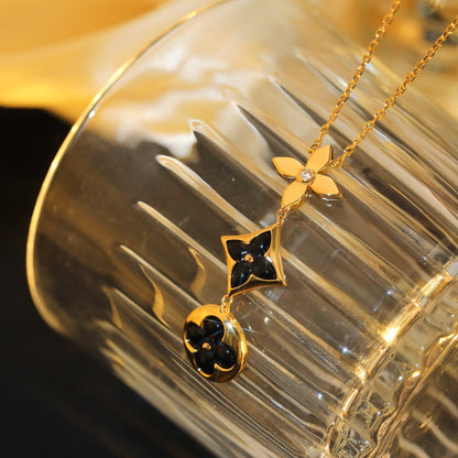 [Marins]STAR AND SUN ONYX PINK GOLD NECKLACE