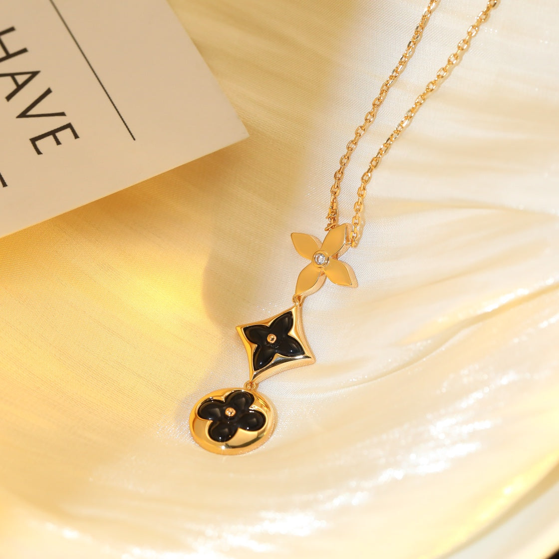 [Marins]STAR AND SUN ONYX PINK GOLD NECKLACE