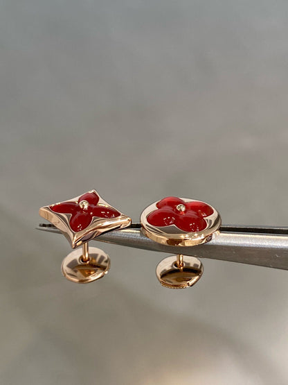 [Marins]STAR AND SUN PINK GOLD CARNELIAN STUD EARRINGS