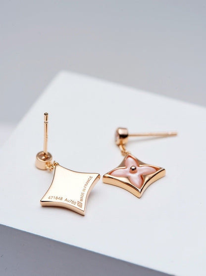 [Marins]DOUBLE STAR PINK GOLD MOP DROP EARRINGS