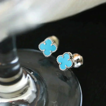 [Marins]CLOVER MINI 9.5MM ONYX STUD EARRINGS SILVER