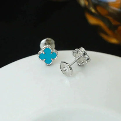 [Marins]CLOVER MINI 9.5MM ONYX STUD EARRINGS SILVER