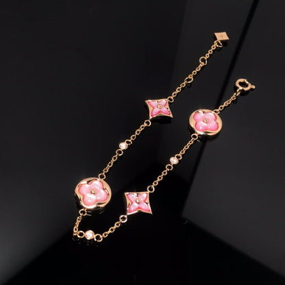 [Marins]STAR AND SUN 4 MOTIF PINK MOP PINK GOLD BRACELET