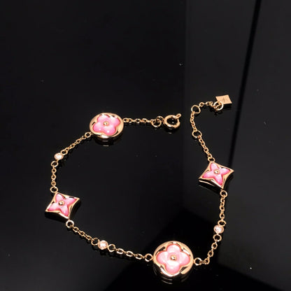 [Marins]STAR AND SUN 4 MOTIF PINK MOP PINK GOLD BRACELET