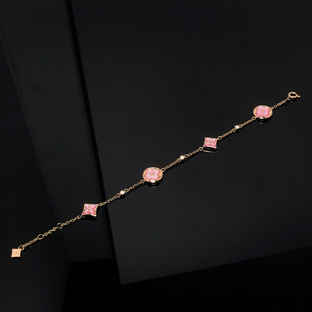 [Marins]STAR AND SUN 4 MOTIF PINK MOP PINK GOLD BRACELET