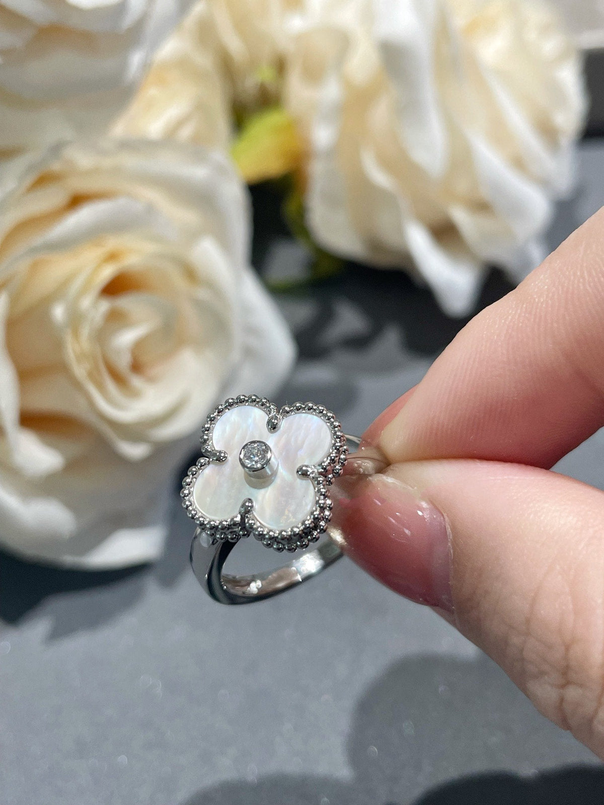 [Marins]CLOVER SILVER MOP DIAMOND RING