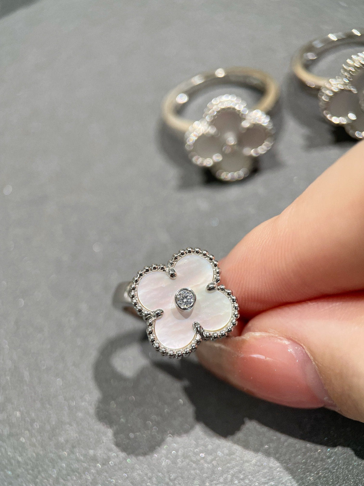 [Marins]CLOVER SILVER MOP DIAMOND RING