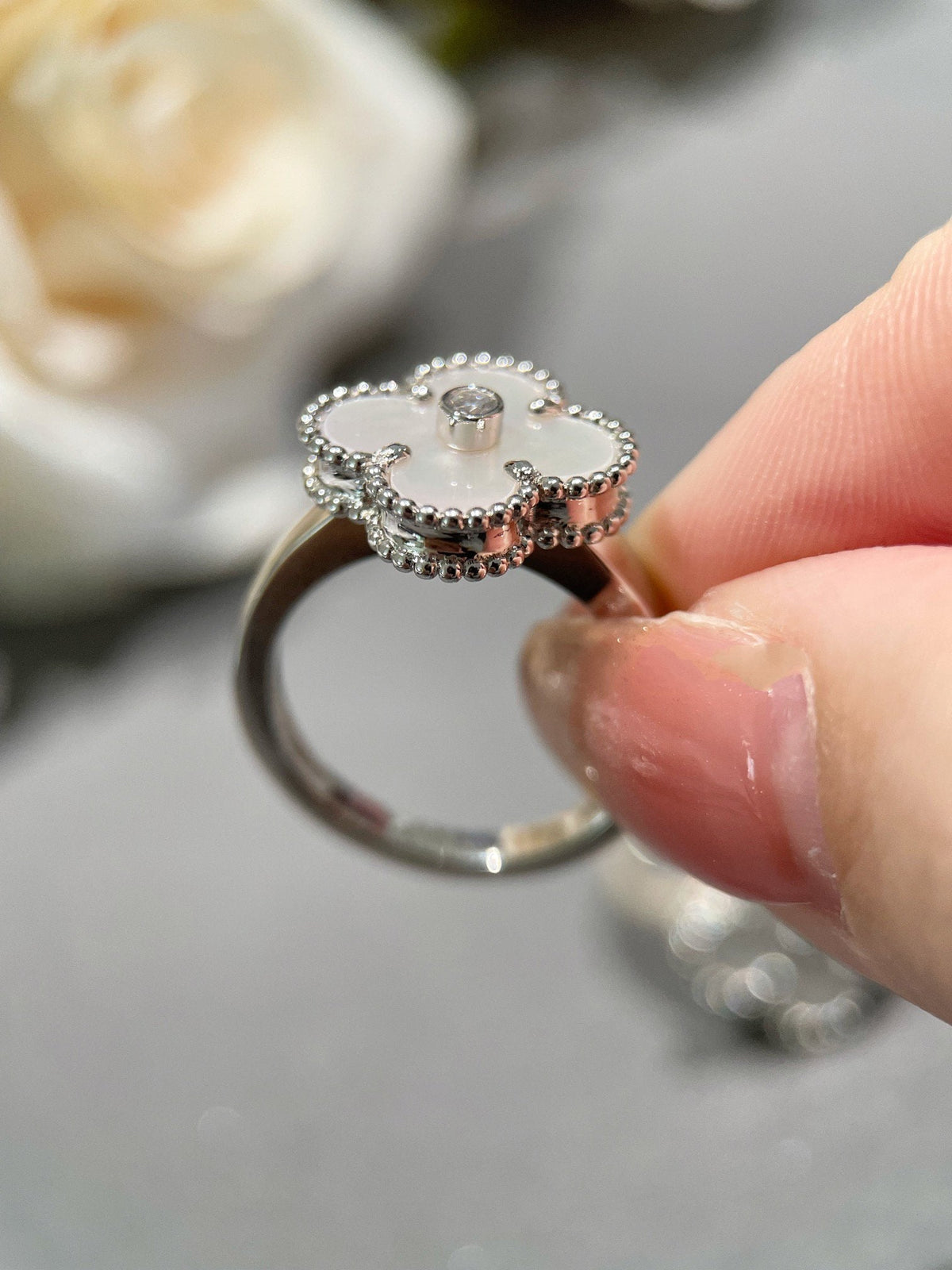 [Marins]CLOVER SILVER MOP DIAMOND RING