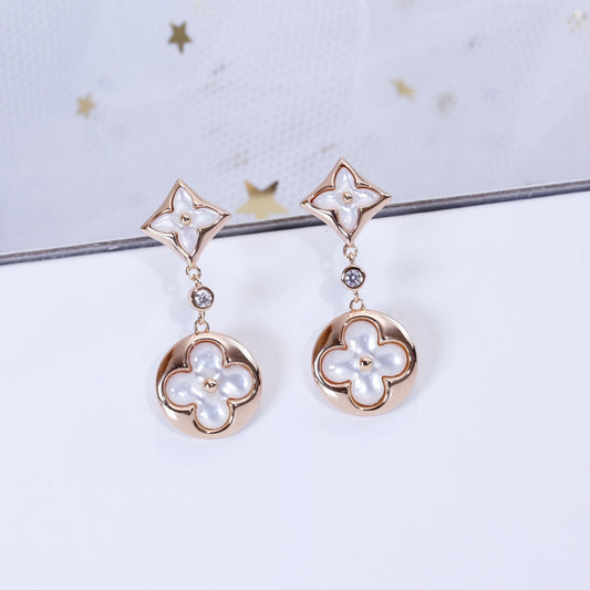 [Marins]STAR AND SUN PINK GOLD MOP DROP EARRINGS