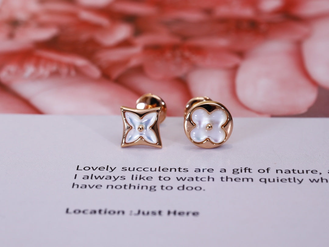 [Marins]STAR AND SUN PINK GOLD MOP STUD EARRINGS