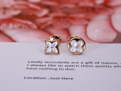 [Marins]STAR AND SUN PINK GOLD MOP STUD EARRINGS