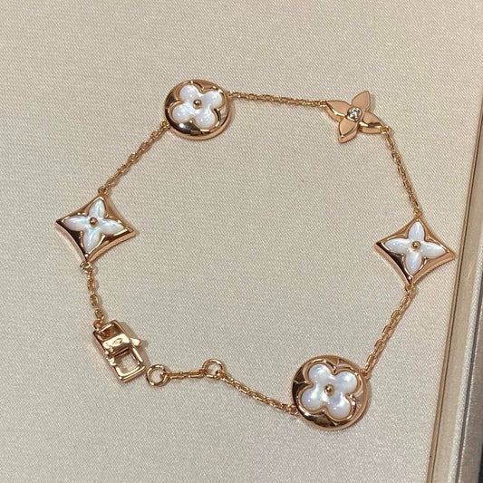 [Marins]STAR AND SUN 5 MOTIF MOP PINK GOLD BRACELET