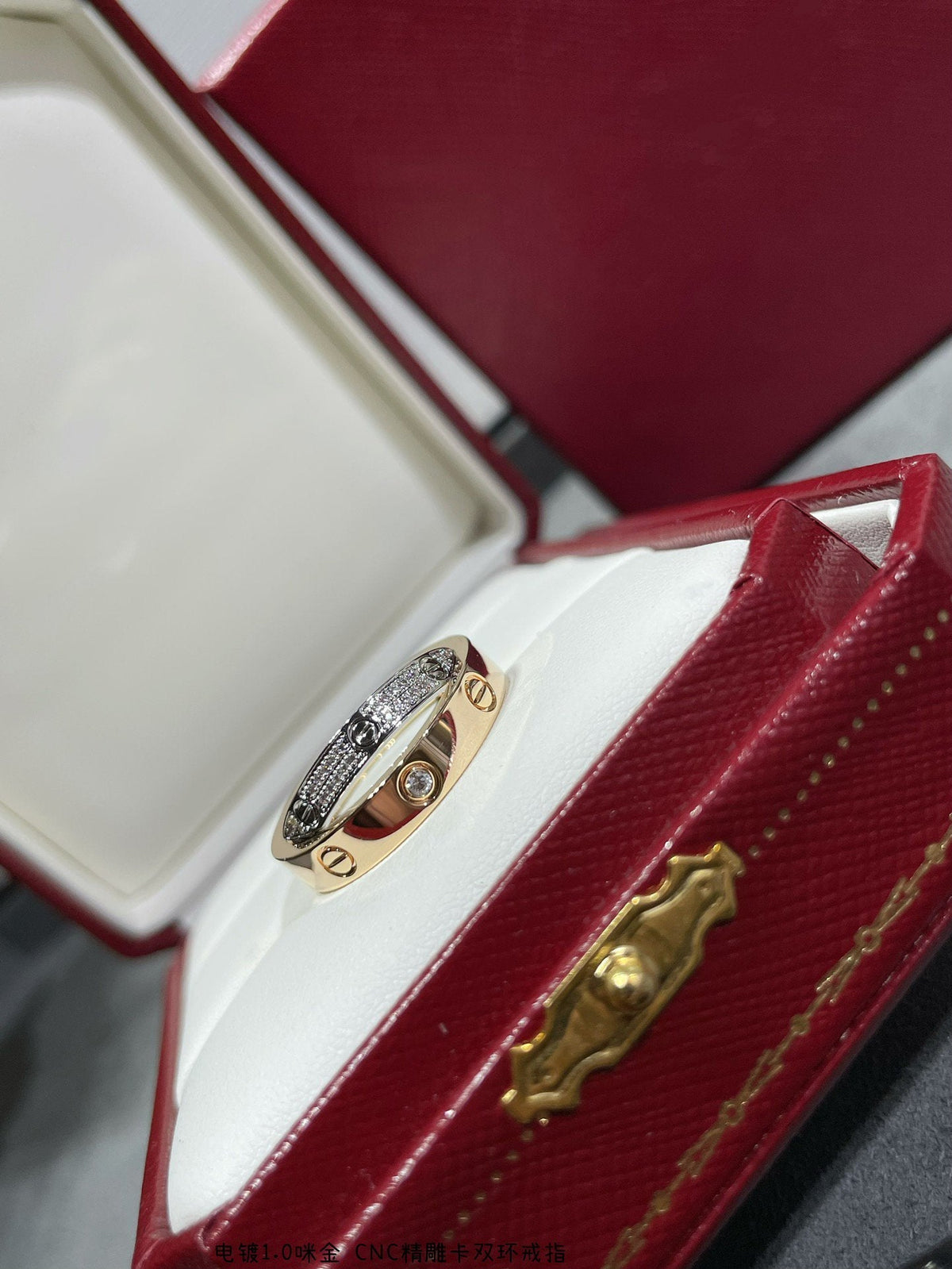 [Marins]LOVE PINK GOLD SILVER DIAMOND DOUBLE RING