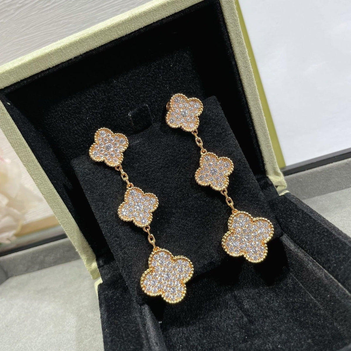[Marins]CLOVER 3 MOTIFS DIAMOND PAVED Marins GOLD EARRINGS