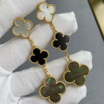 [Marins]CLOVER 3 MOTIF MOP ONYX DARK MOP PINK GOLD EARRINGS