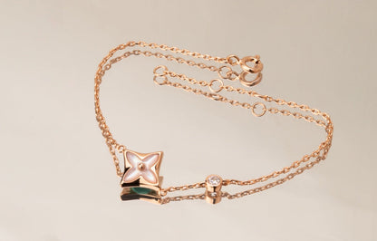 [Marins]STAR PINK MOP 1 DIAMOND PINK GOLD NECKLACE
