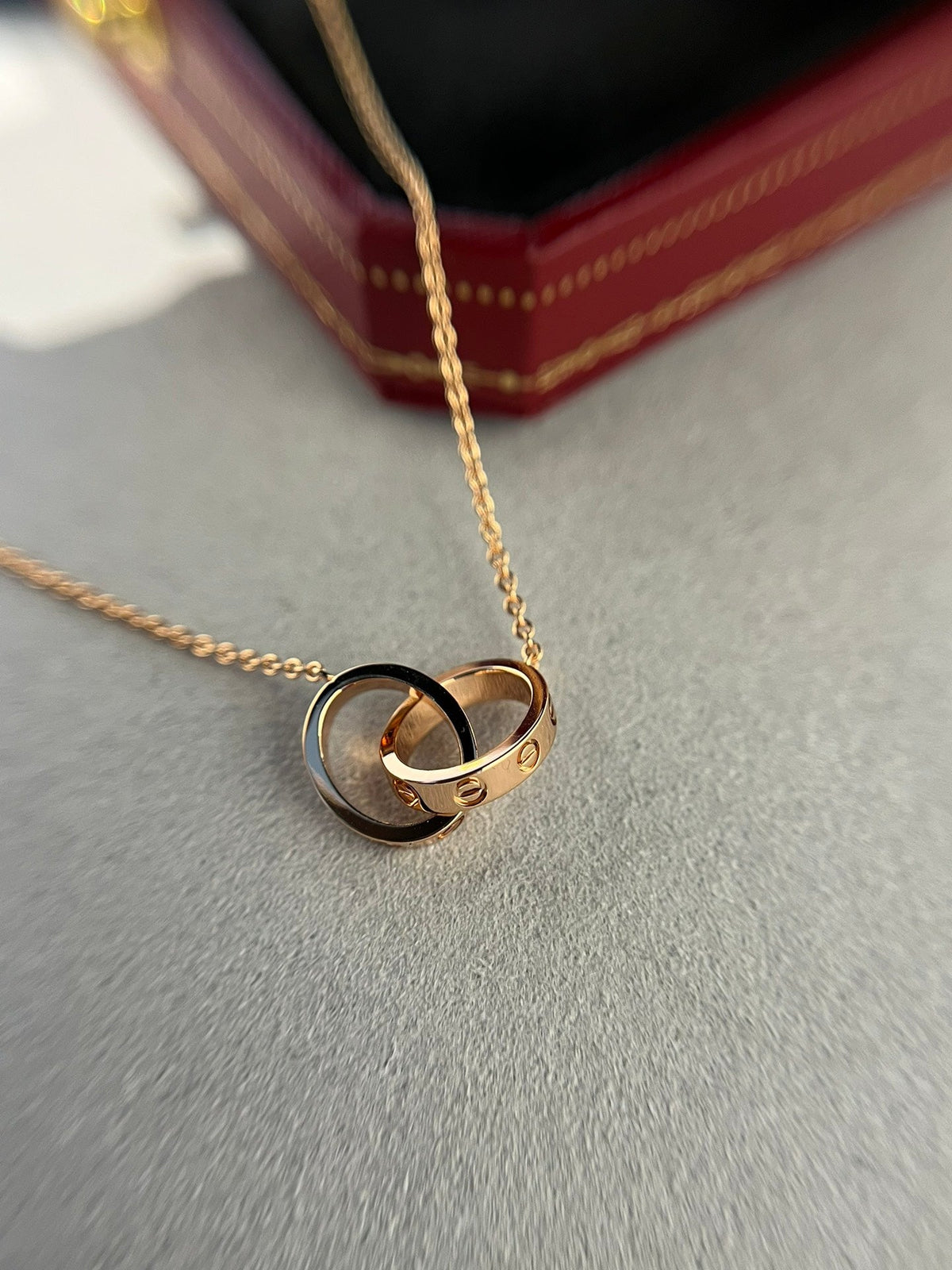 [Marins]LOVE NECKLACE DOUBLE RING PINK GOLD