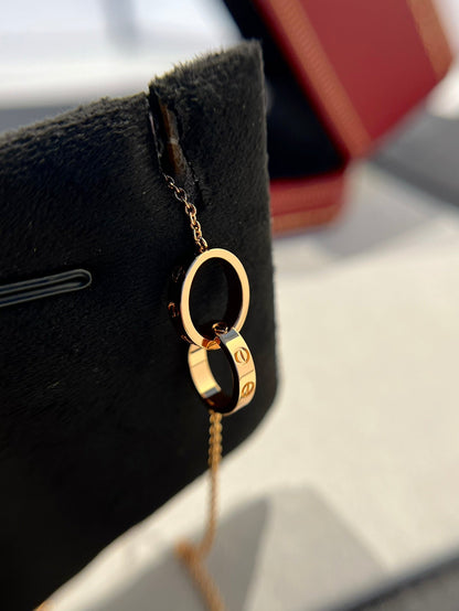 [Marins]LOVE NECKLACE DOUBLE RING PINK GOLD
