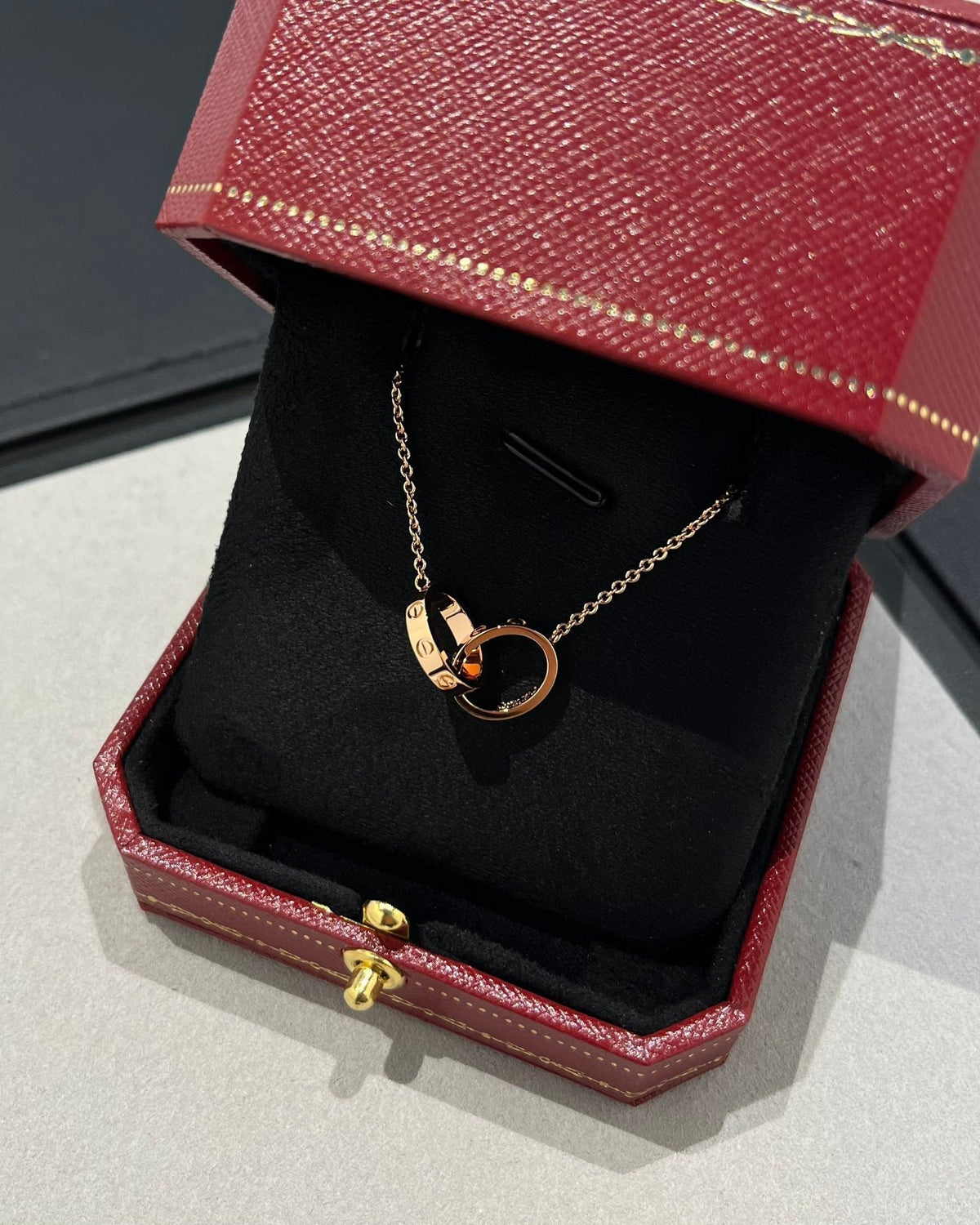 [Marins]LOVE NECKLACE DOUBLE RING PINK GOLD