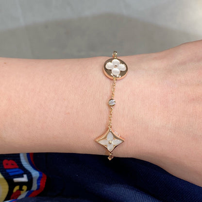 [Marins]STAR AND SUN 4 MOTIF WHITE MOP PINK GOLD BRACELET
