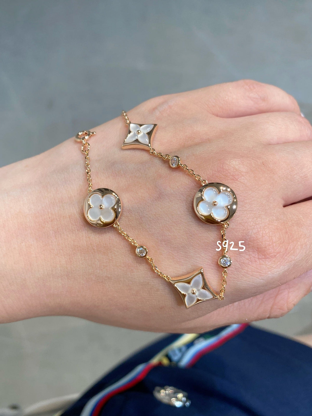 [Marins]STAR AND SUN 4 MOTIF WHITE MOP PINK GOLD BRACELET