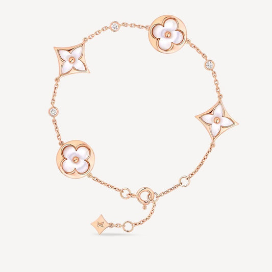 [Marins]STAR AND SUN 4 MOTIF WHITE MOP PINK GOLD BRACELET