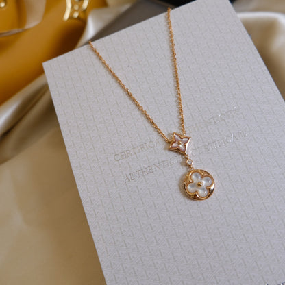 [Marins]STAR AND SUN WHITE MOP 2 MOTIF PINK GOLD NECKLACE