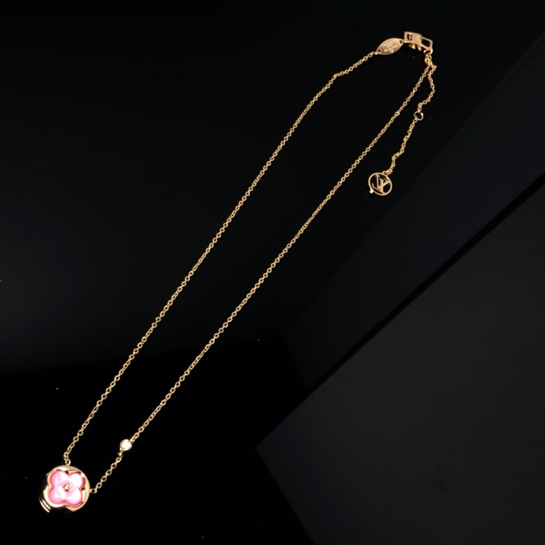 [Marins]COLOR BLOSSOM PINK MOP SUN GOLD NECKLACE