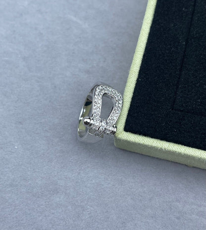 [Marins]Wide Hoof-Shaped Diamond-Studded Ring