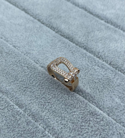 [Marins]Wide Hoof-Shaped Diamond-Studded Ring