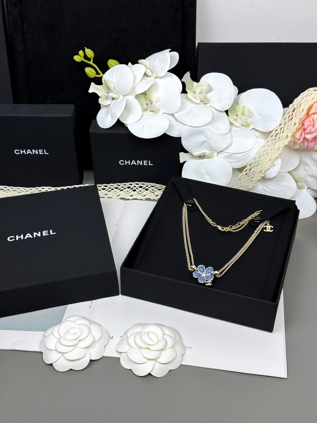[Marins]New Blue Floral Double-Layer Necklace