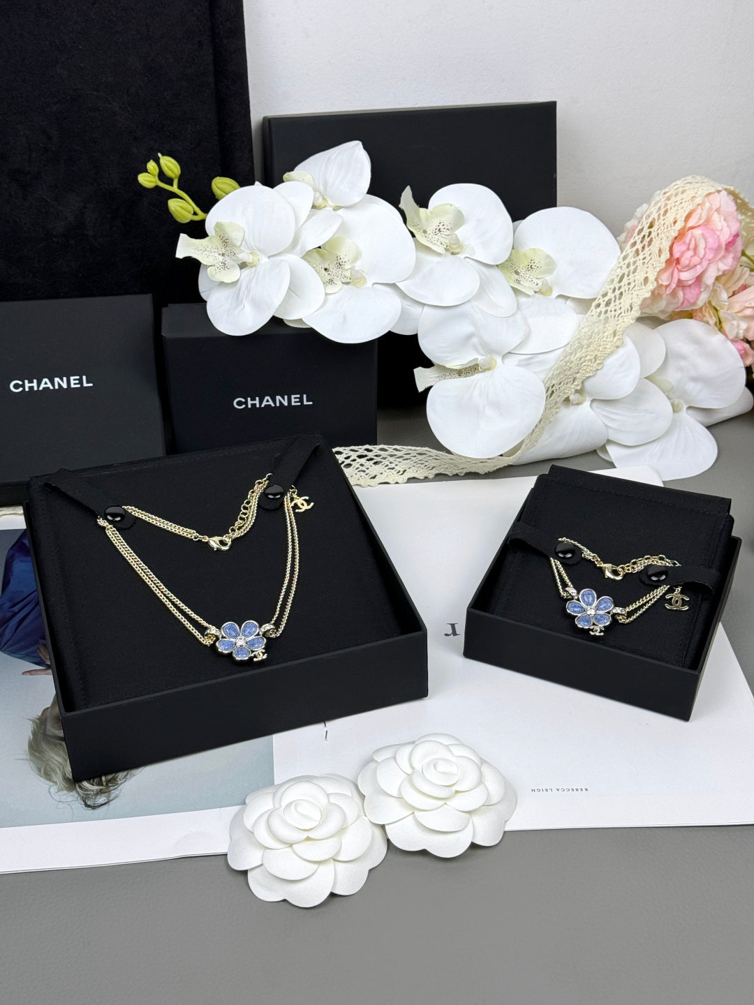 [Marins]New Blue Floral Double-Layer Necklace