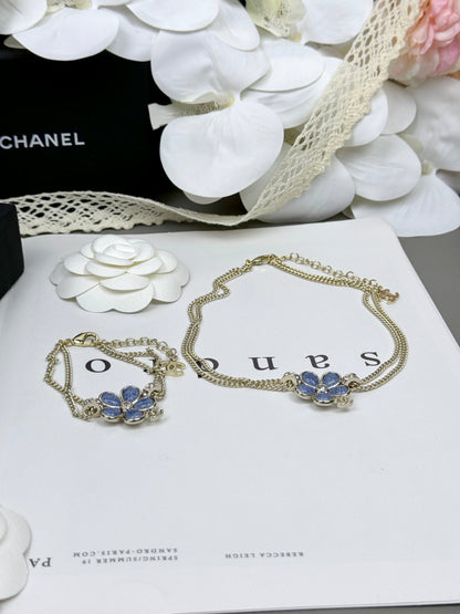 [Marins]New Blue Floral Double-Layer Necklace