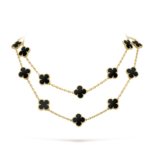 [Marins]CLOVER 20 MOTIFS ONYX NECKLACE